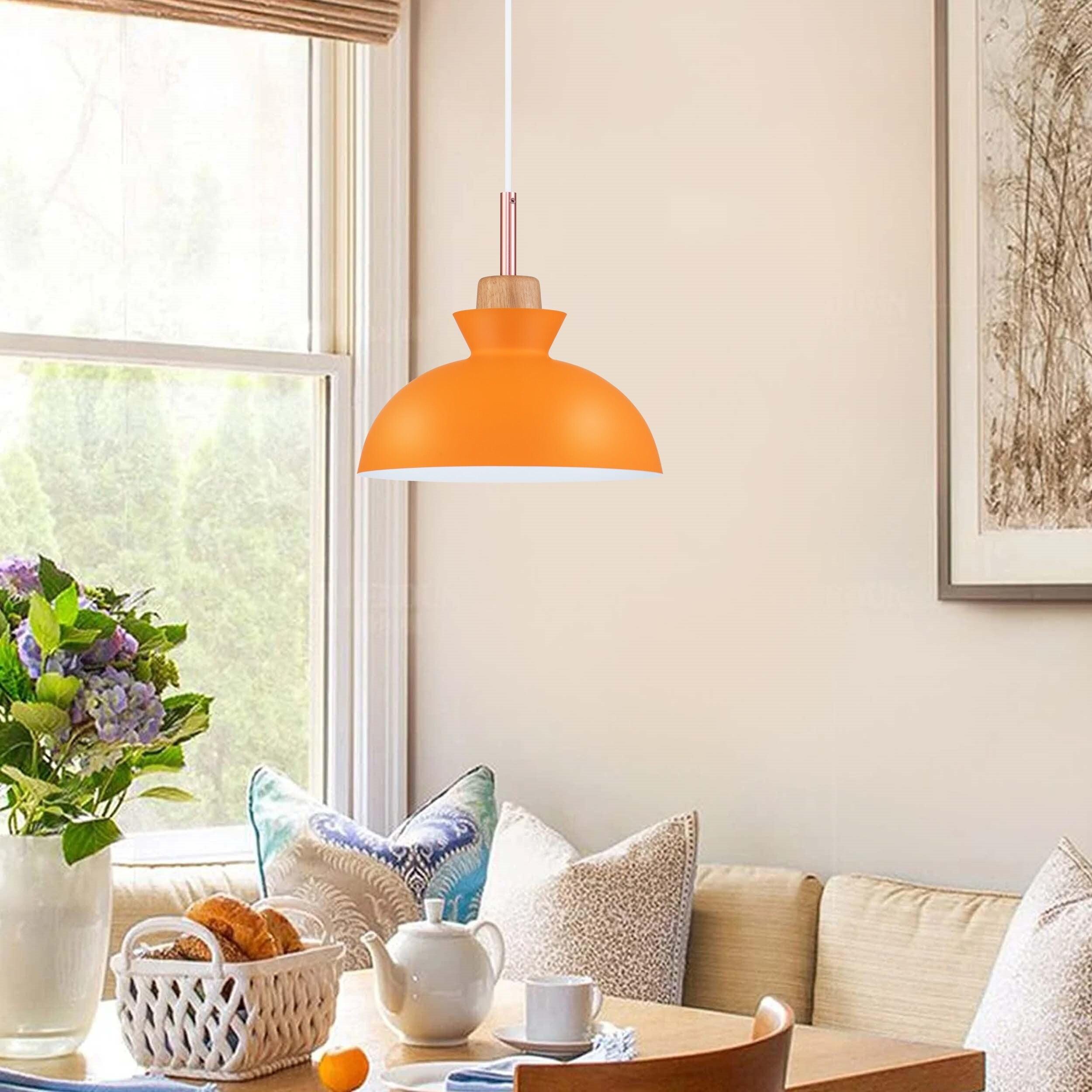 Ozma Orange Aluminum Dome Pendant Light with Adjustable Cord