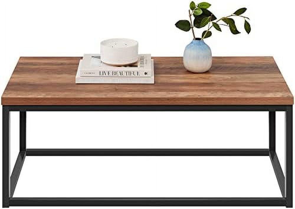 Rustic Brown Rectangular Wood Coffee Table with Steel Frame