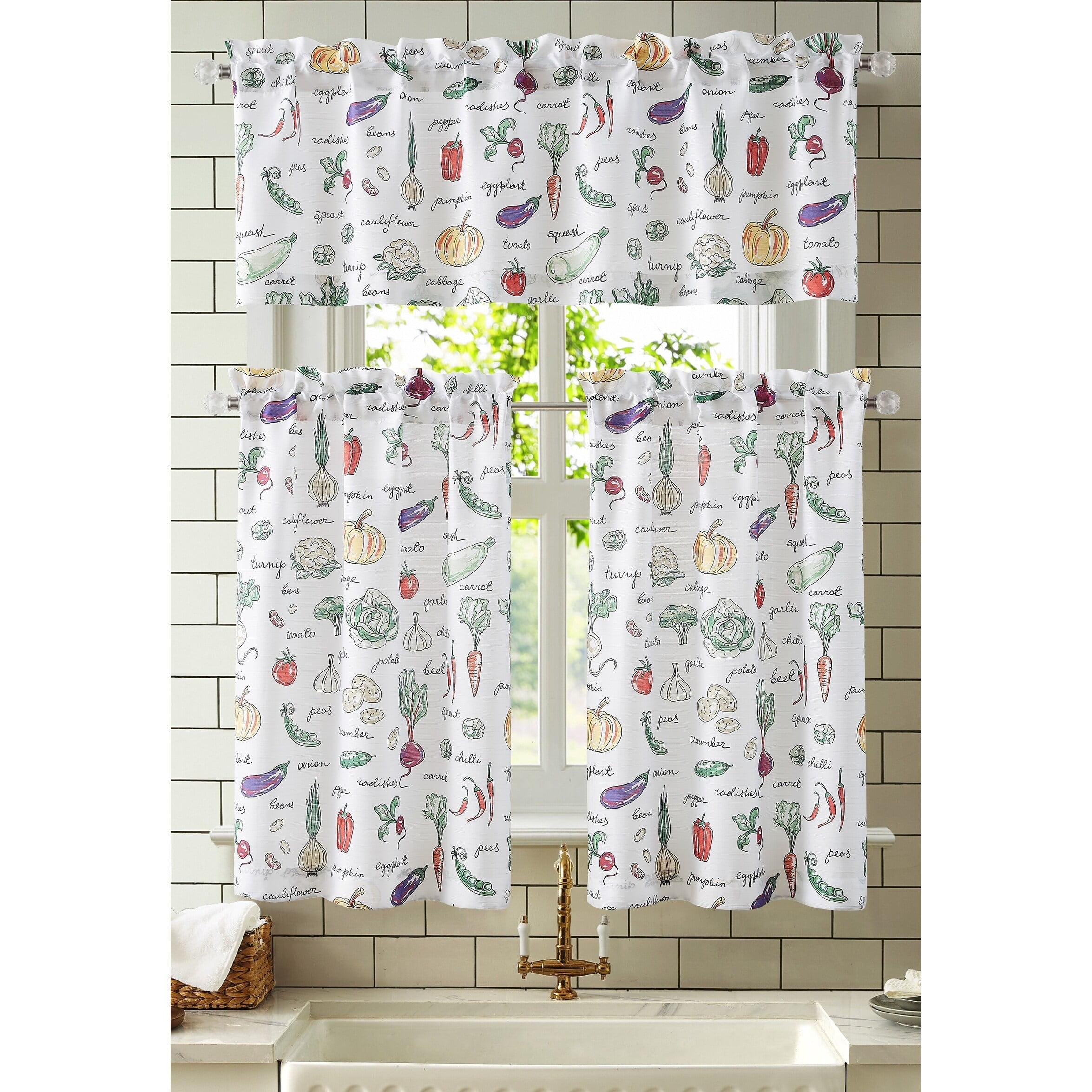 RT Designer's Collection Tribeca Vegetables Printed 3 Pieces Kitchen Curtain Set Includes 1 Valance 52" x 18" and 2 Tiers 26" x 36" Each Multi Color