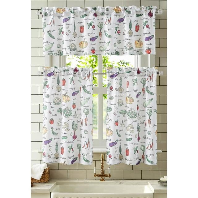 RT Designer's Collection Tribeca Vegetables Printed 3 Pieces Kitchen Curtain Set Includes 1 Valance 52" x 18" and 2 Tiers 26" x 36" Each Multi Color