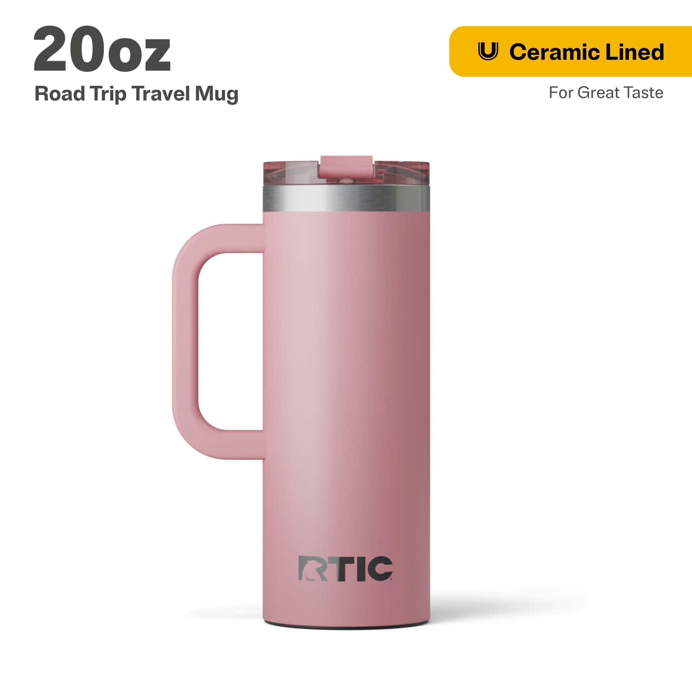 RTIC 20 oz Ceramic Lined Insulated Road Trip Travel Mug, Leak-Resistant Lid, Dusty Rose