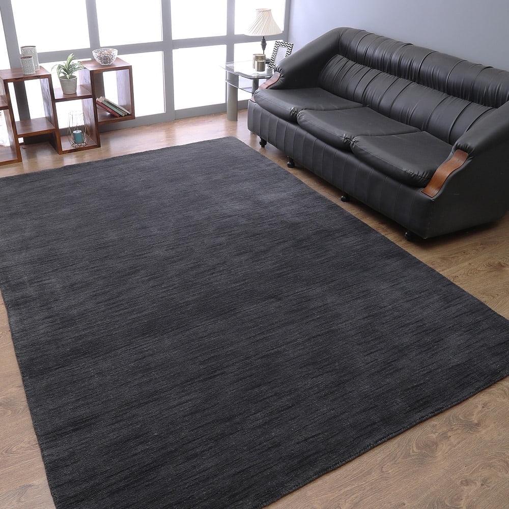 Rugsotic Carpets Handmade Rugs Hand Knotted Loom Rectangle 4'x6' Charcoal Wool for Indoor Use