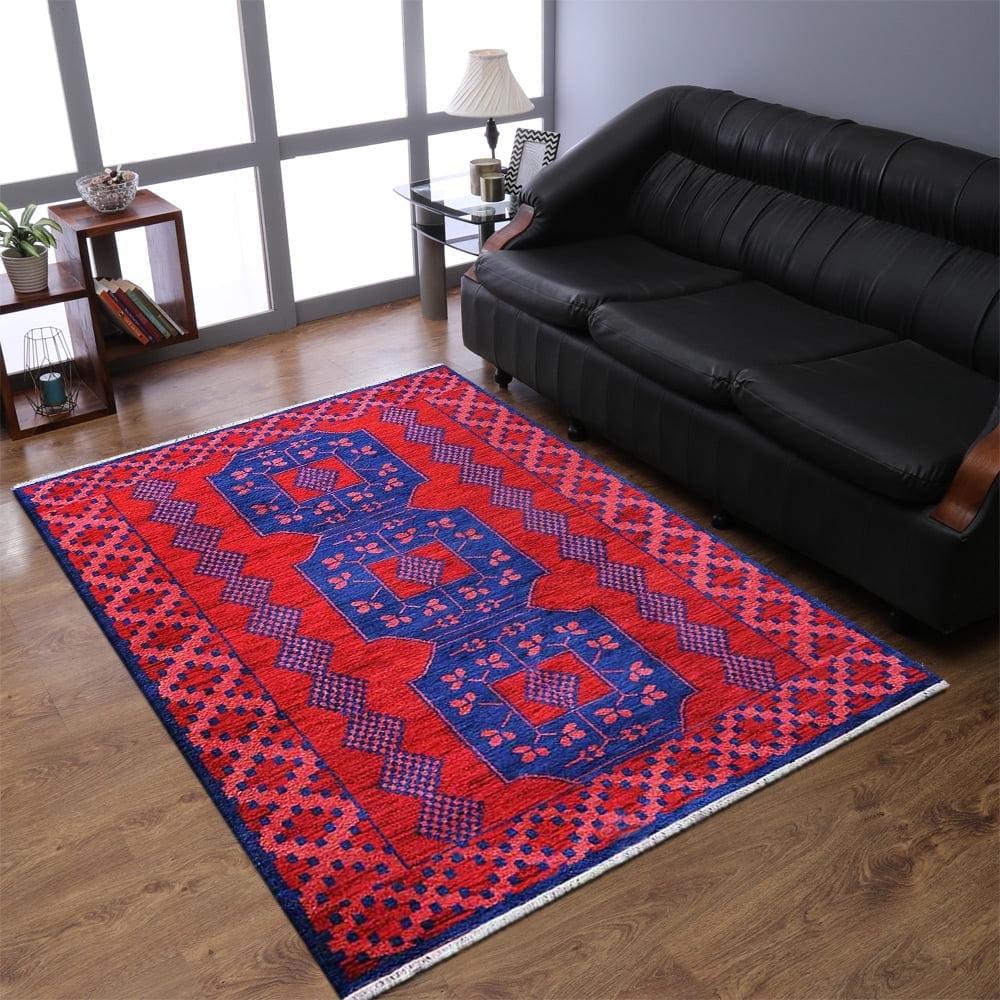 Rugsotic Carpets Hand Knotted Afghan Rugs Rectangle 3'x5' Multicolor Silk-Wool for Indoor Use