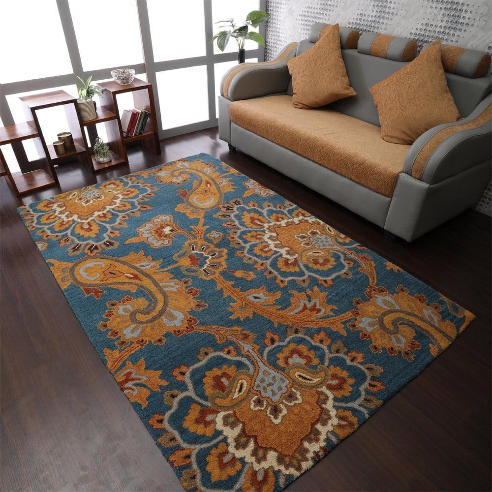 RUGSOTIC CARPETS HAND TUFTED WOOL ECO-FRIENDLY AREA RUGS - 10'x13', Rectangle, Blue, Modern Contemporary Design, High Pile Thick Handmade Anti Skid Area Rugs for Living Room, Bed Room (K00151)