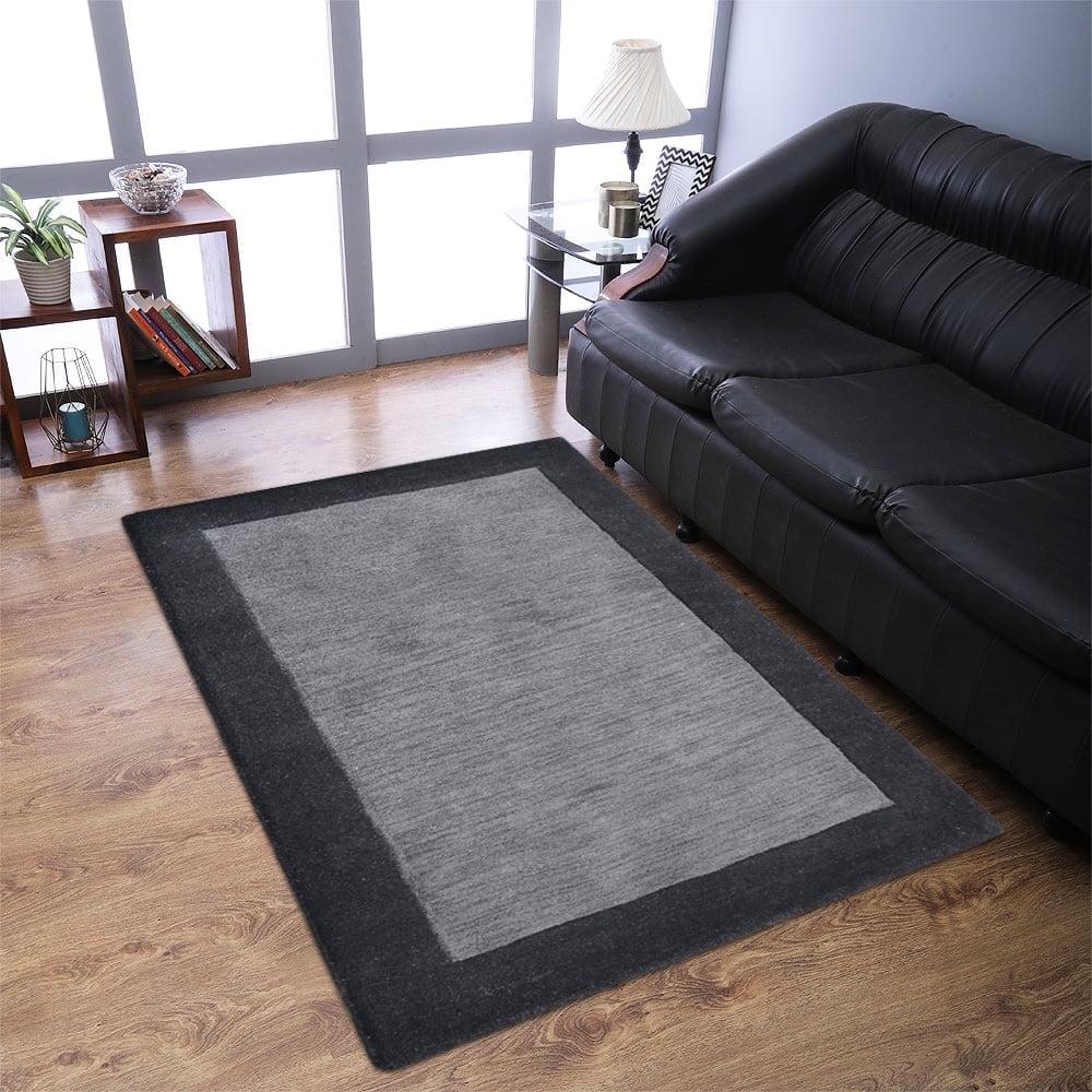 Charcoal Black Handmade Tufted Wool Rectangular Rug 4' x 6'