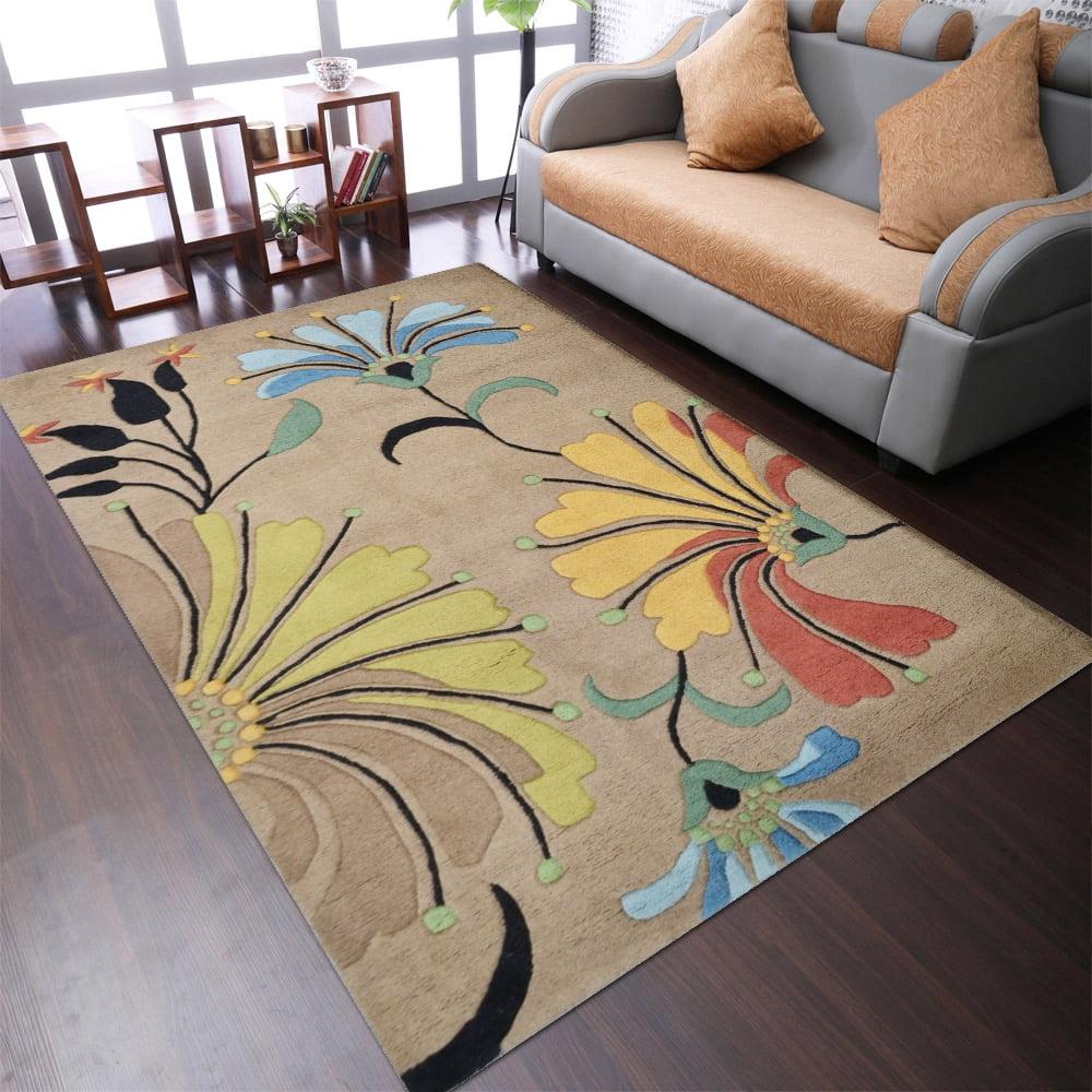 RUGSOTIC CARPETS HAND TUFTED WOOL ECO-FRIENDLY AREA RUGS - 5'x8', Rectangle, Camel, Modern Contemporary Design, High Pile Thick Handmade Anti Skid Area Rugs for Living Room, Bed Room (K00219)