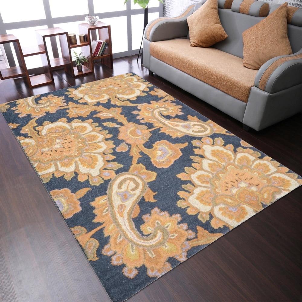 Rugsotic Carpets Hand Tufted Wool Eco-Friendly Area Rugs - 5'x8', Rectangle, Charcoal, Modern Contemporary Design, High Pile Handmade Anti Skid Rugs for Living Room, Bed Room (K00151)