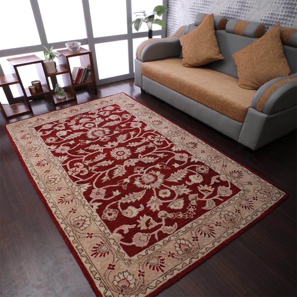 Handmade Red and Beige Wool 8' x 10' Floral Area Rug