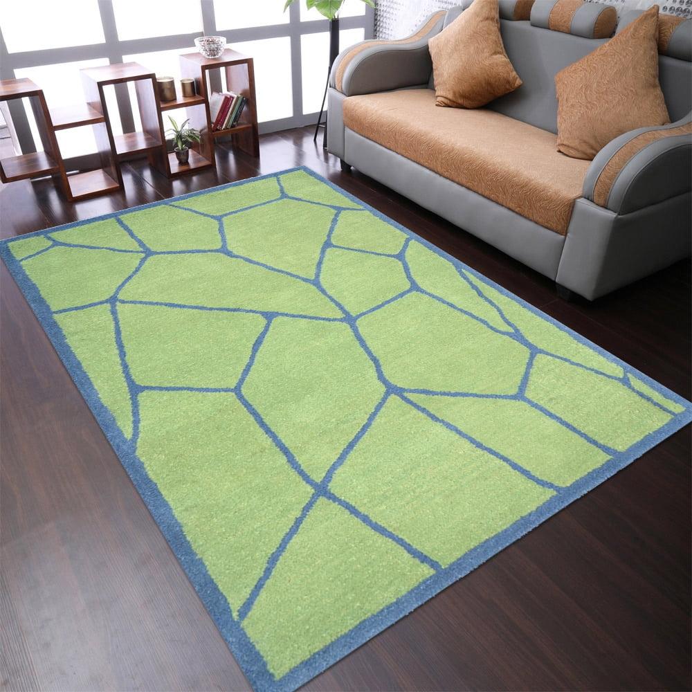 Handmade Tufted Wool Rectangular Rug 9' x 12' in Green Blue