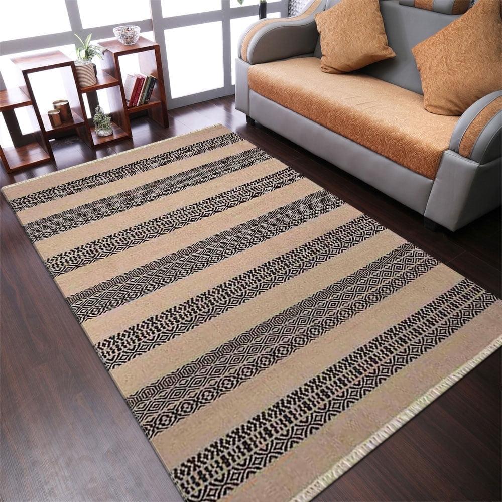 RUGSOTIC CARPETS HAND WOVEN FLAT WEAVE KILIM WOOL ECO-FRIENDLY AREA RUGS - 10'x14', Rectangle, Cream Charcoal , Plain Solid Design, Low Pile Handmade Area Rugs for Living Room, Bed Room (D00113)