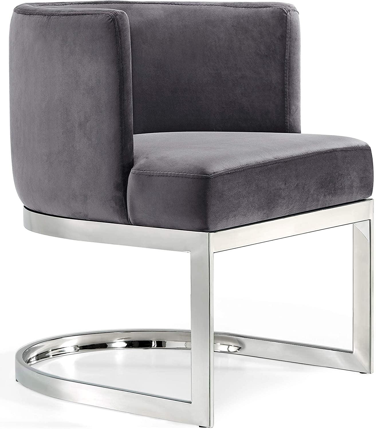 RUIHONGQING Gianna Collection Modern | Contemporary Velvet Upholstered Dining Chair with Polished Chrome Metal Frame, 24" W x 22" D x 29.5" H, Grey