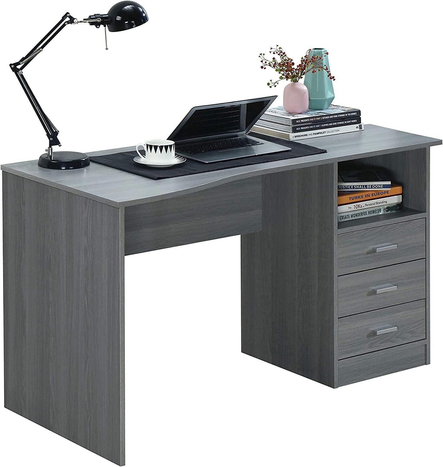 Elegant Gray Wood Computer Desk with Storage Drawers