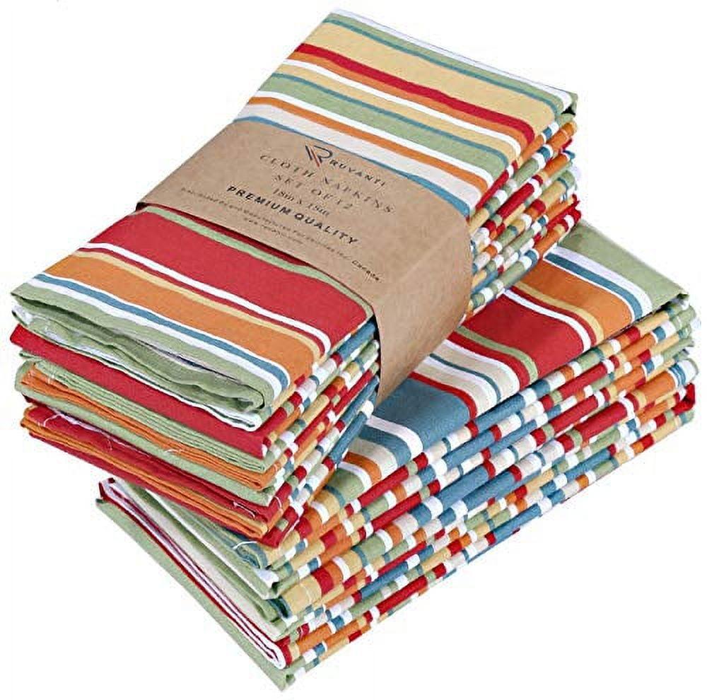 Colorful Multi-Stripe Cotton Square Napkins Set of 12