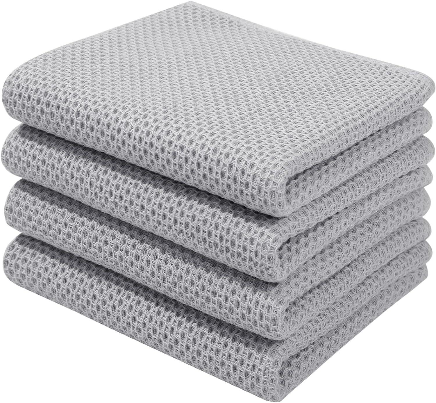 Light Gray Cotton Waffle Weave Kitchen Dish Towels Set