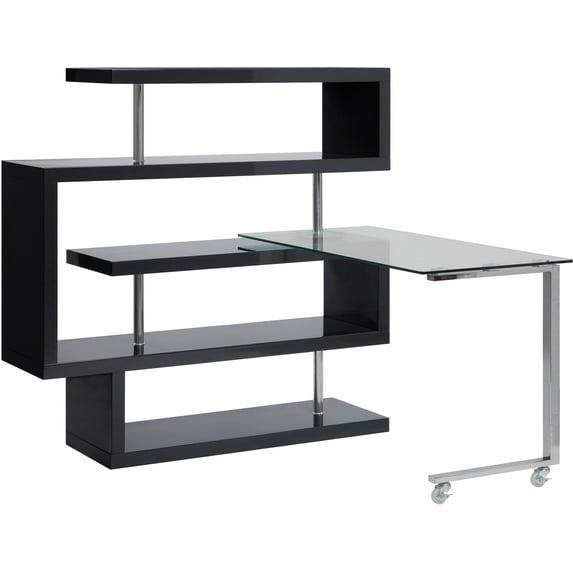Acme Furniture Buck II Clear Glass Desk Chrome/Black High Gloss Finish
