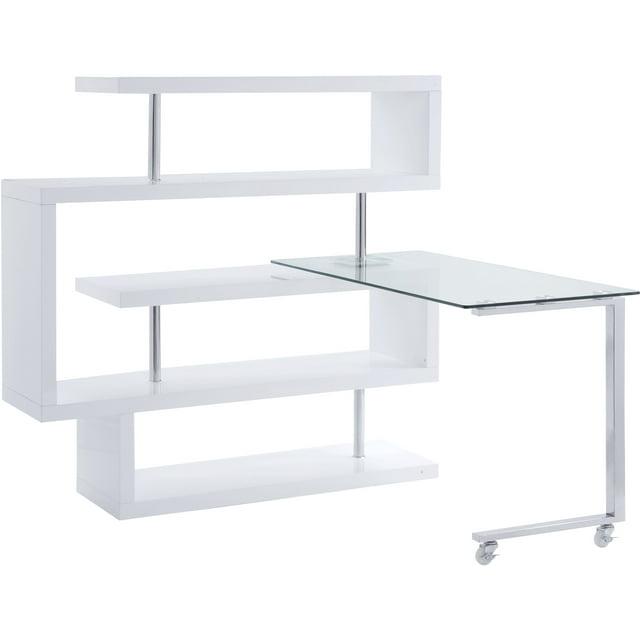 Raceloma Writing Desk w/Shelf in Clear Glass, White & Chrome Finish