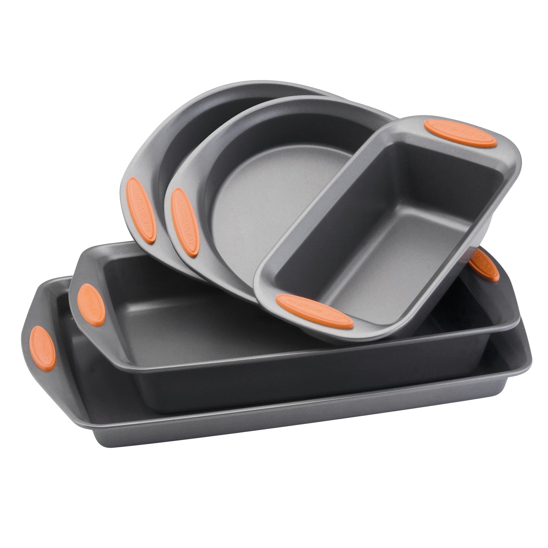 Silver and Orange Nonstick 5-Piece Baking Pan Set