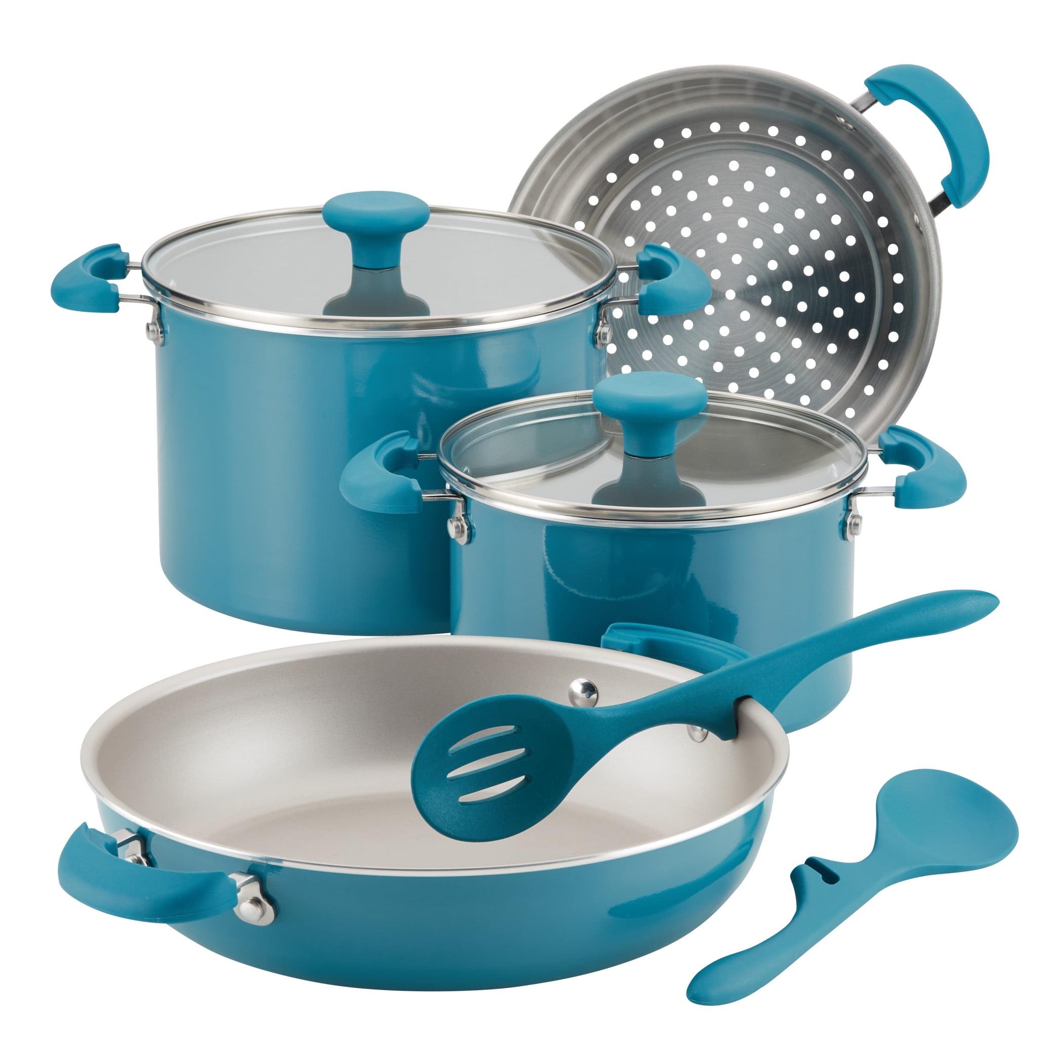 Turquoise Aluminum Nonstick 8-Piece Cookware Set with Stainless Steel Handles