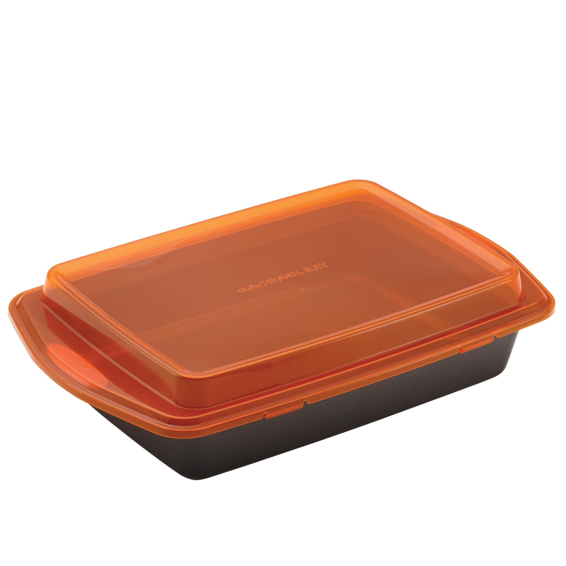 Orange Carbon Steel Nonstick Cake Pan with Lid, 9" x 13"