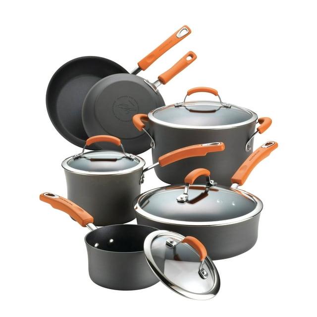 Rachael Ray Rachael Ray Brights Hard Anodized Nonstick Cookware Pots and Pans Set, 10 Piece, Gray with Handles