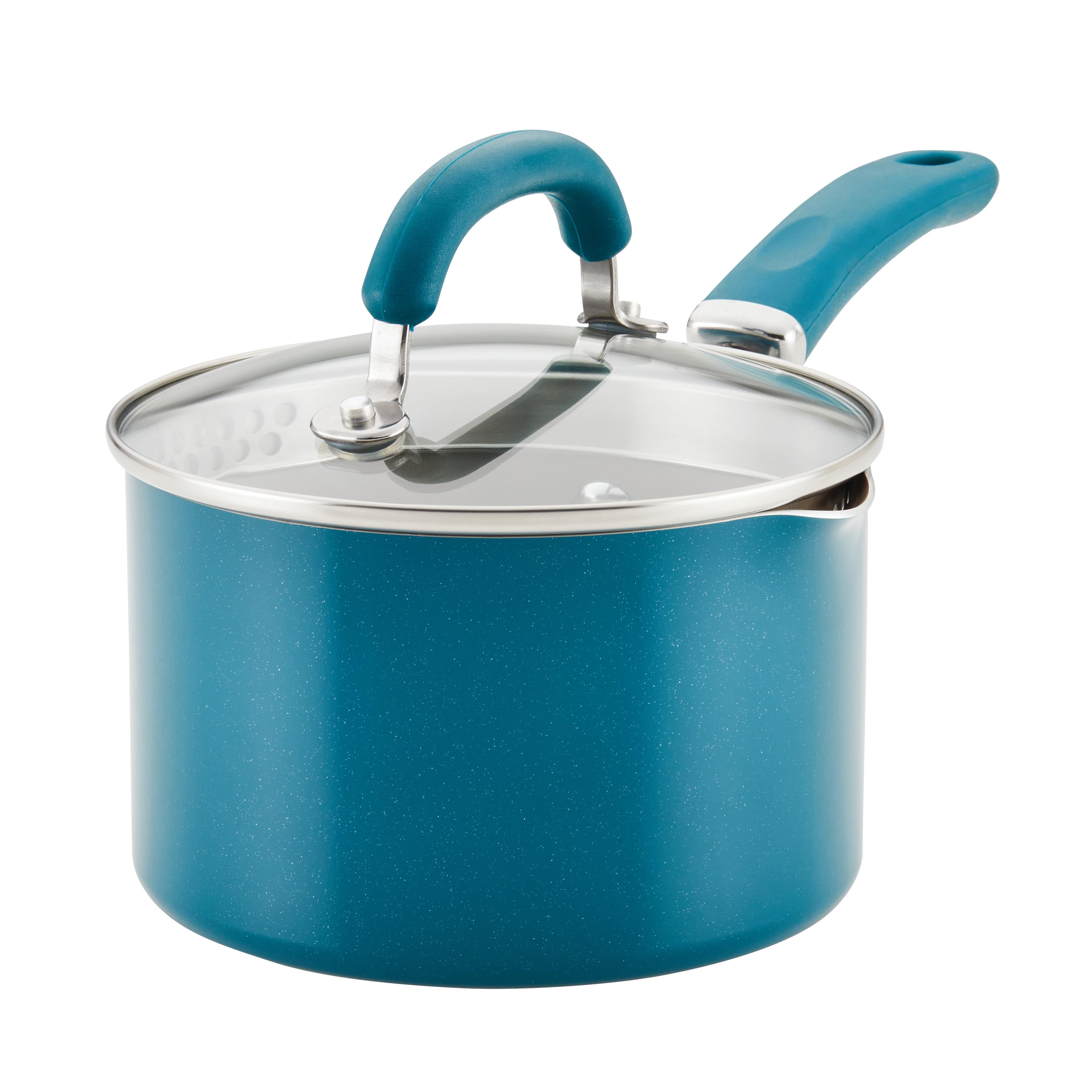 Rachael Ray Create Delicious 2qt Aluminum Covered Straining Saucepan Teal: Nonstick, Induction & Oven-Safe, Dishwasher-Safe