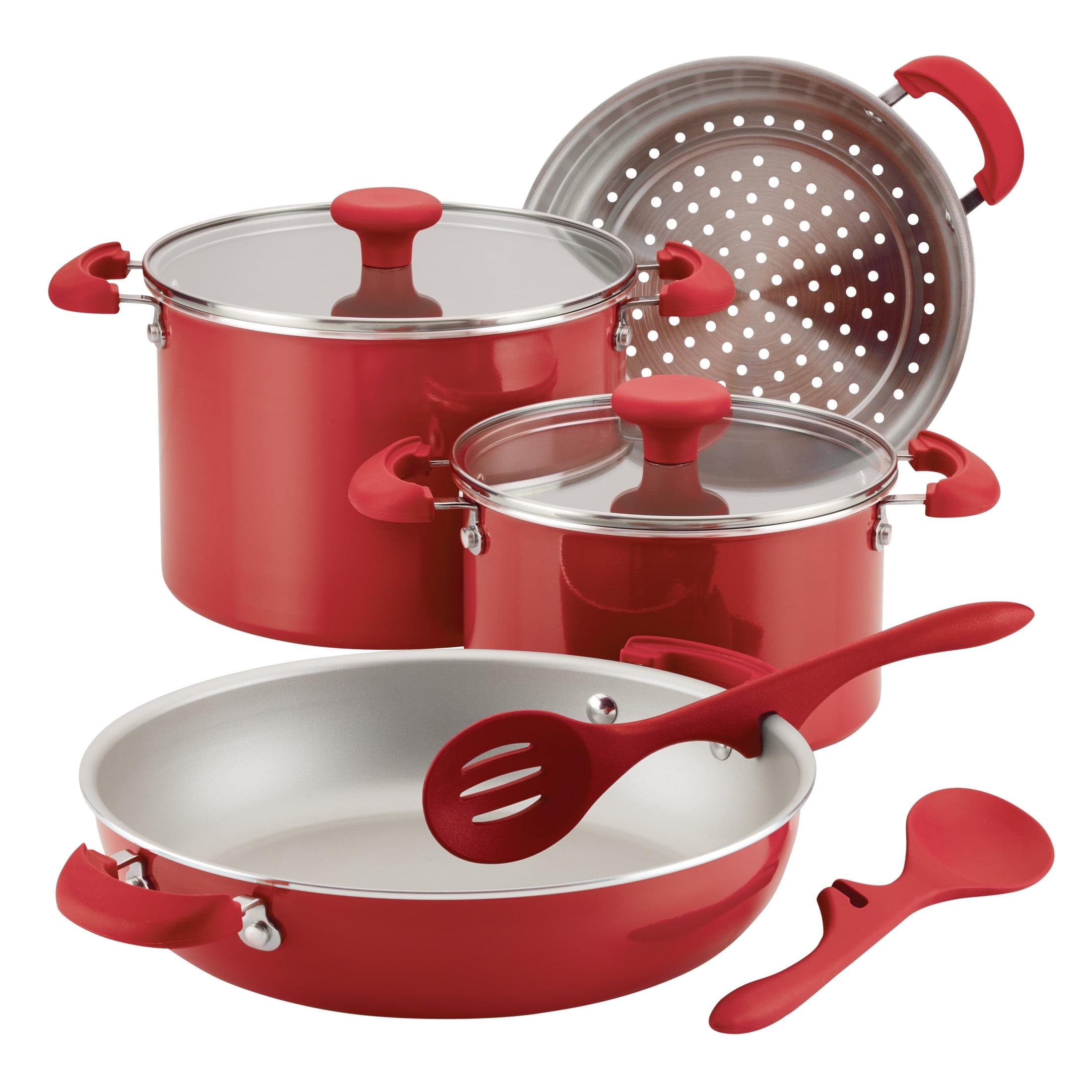 Rachael Ray Create Delicious Aluminum Nonstick Covered Deep Frying Pan, 9.5-Inch, Red Shimmer