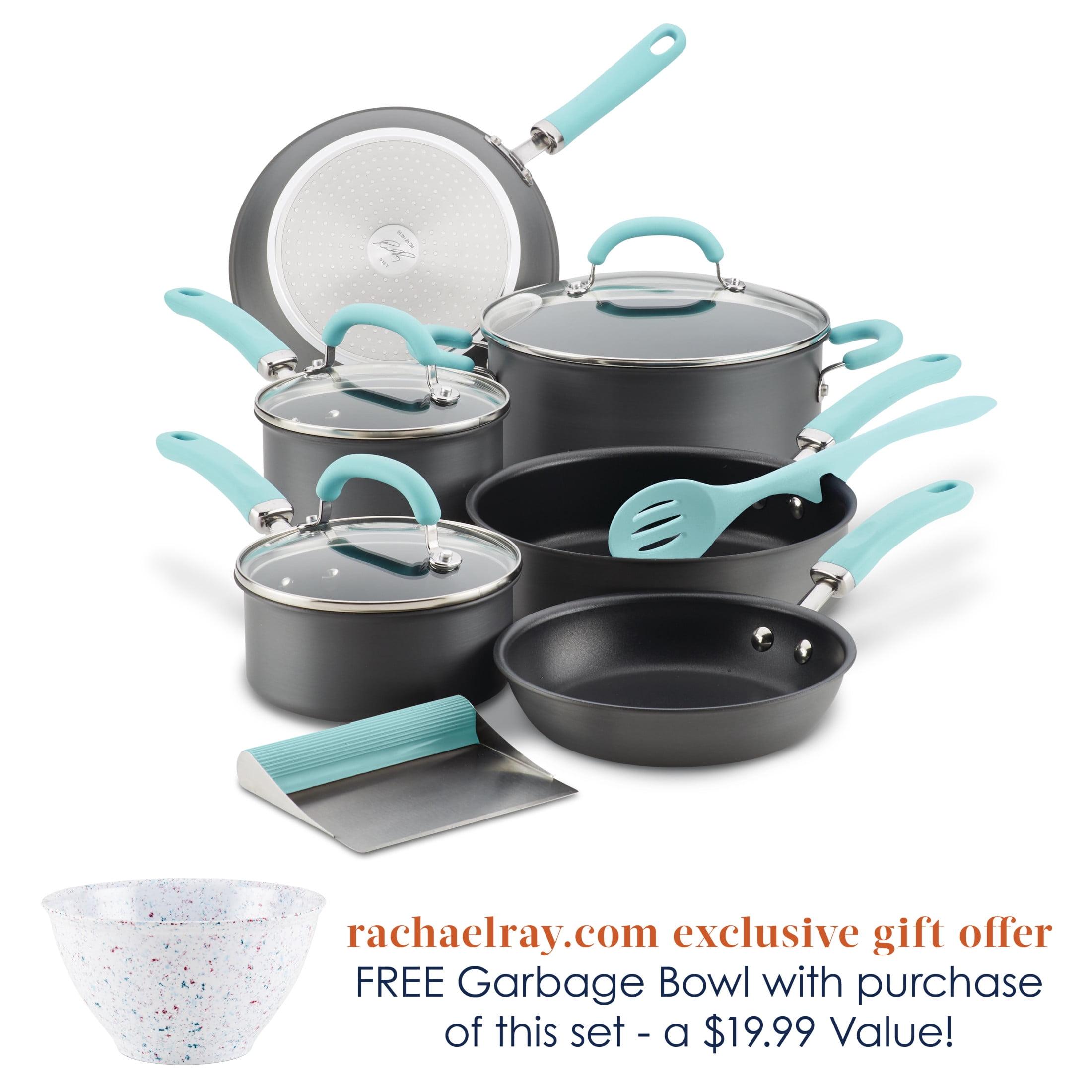 Rachael Ray Create Delicious 11pc Hard Anodized Nonstick Cookware Set Light Blue Handles