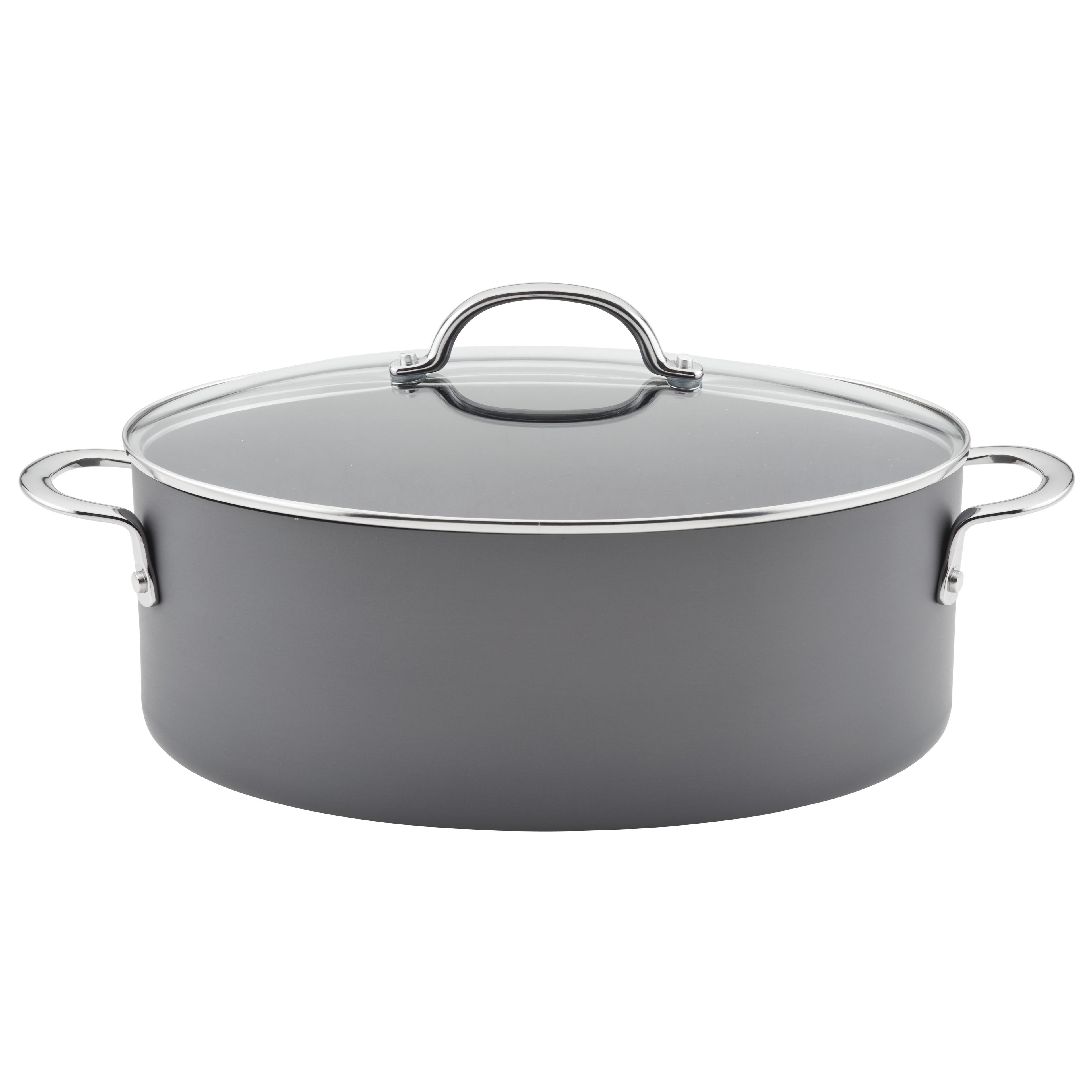 Gray Hard Anodized Nonstick Oval Pasta Pot with Glass Lid