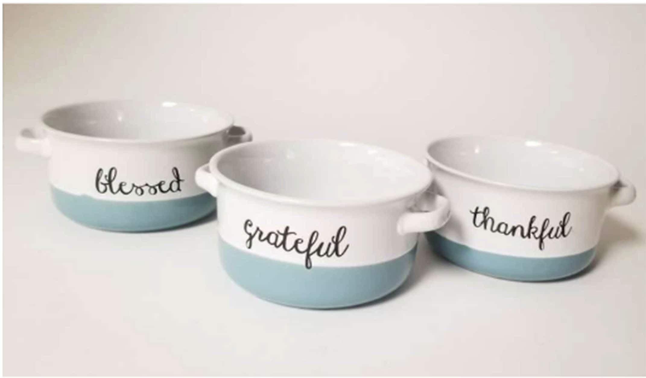 Blessed Grateful Thankful Ceramic Serving Bowls Set