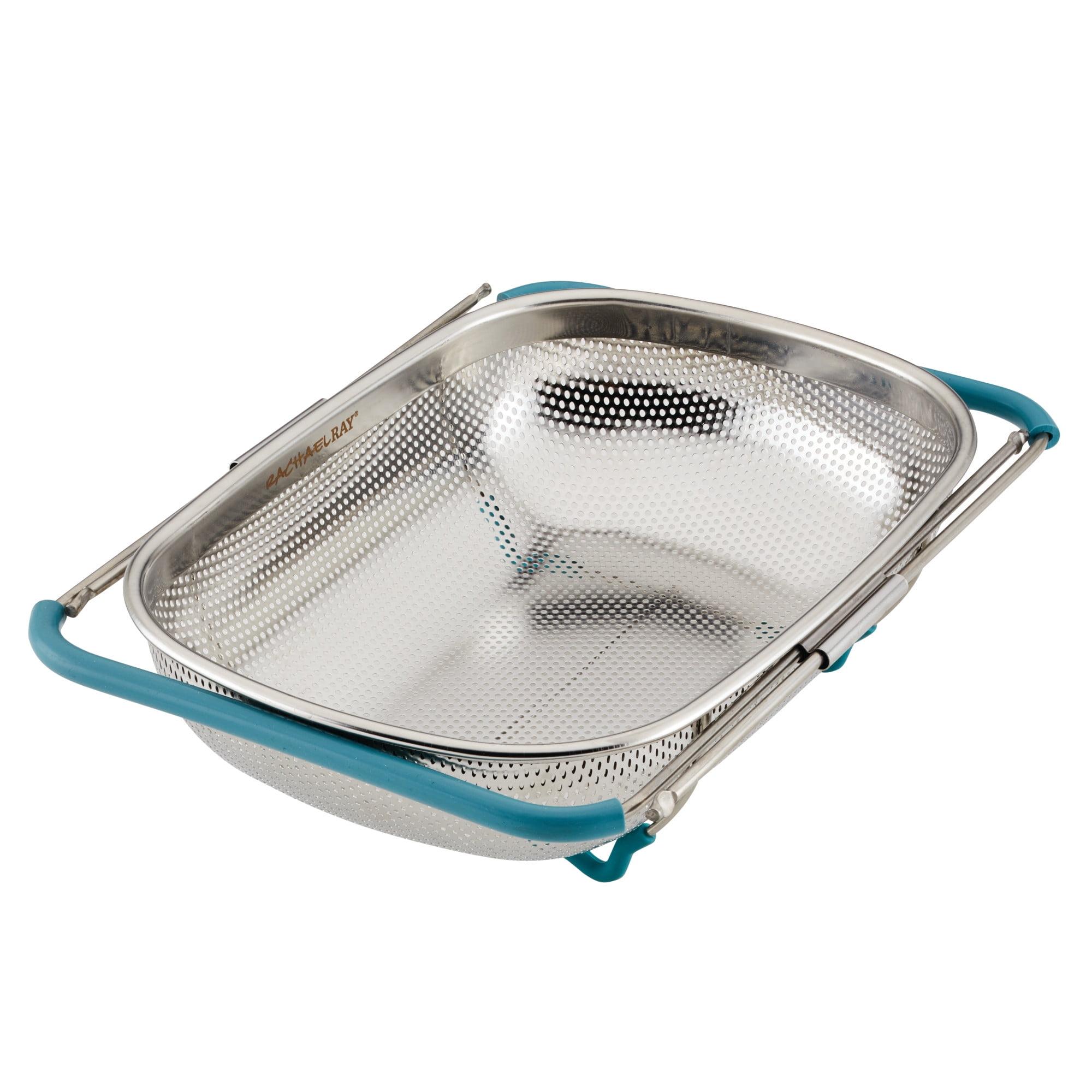 Stainless Steel Over-the-Sink Colander with Blue Handles