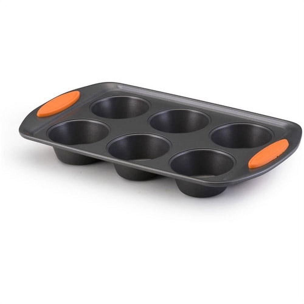 Gray Nonstick 6-Cup Muffin Pan with Orange Grips