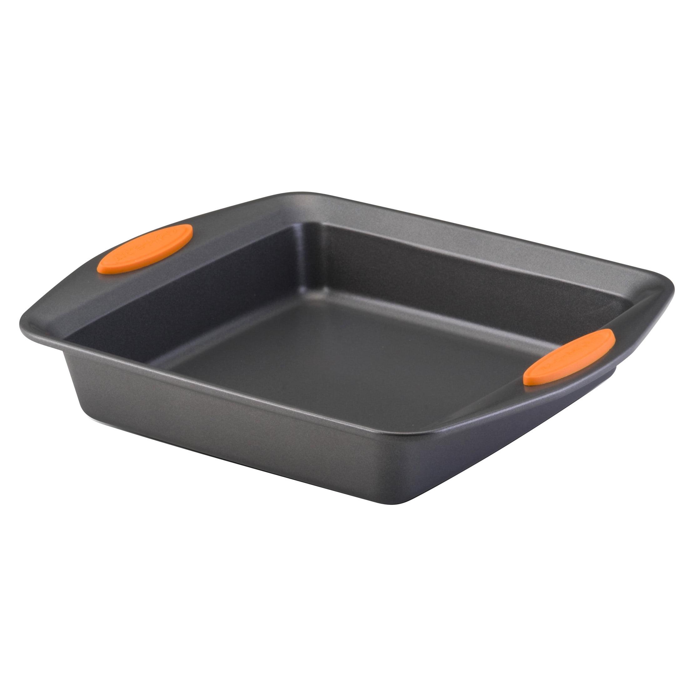 Gray Nonstick 9-Inch Square Baking Pan with Orange Handles