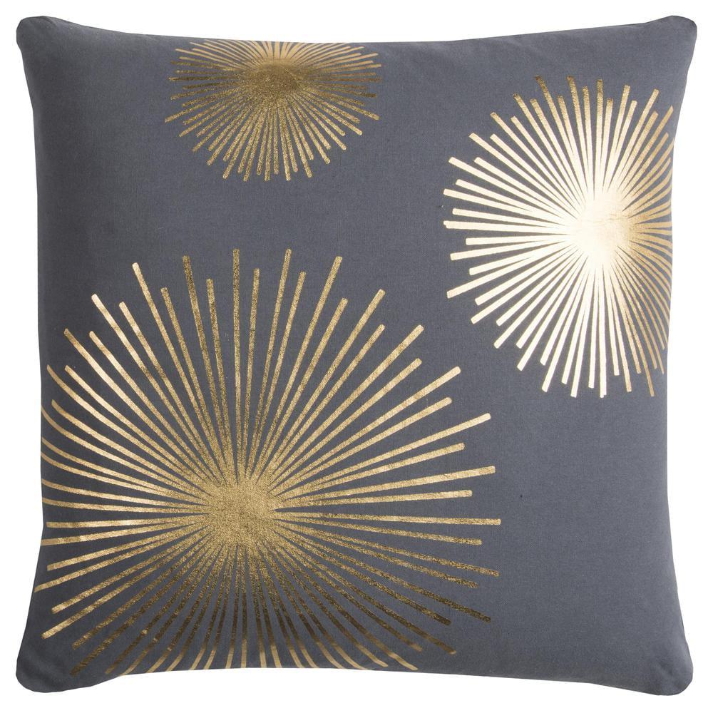 Gray and Gold Starburst Cotton Throw Pillow