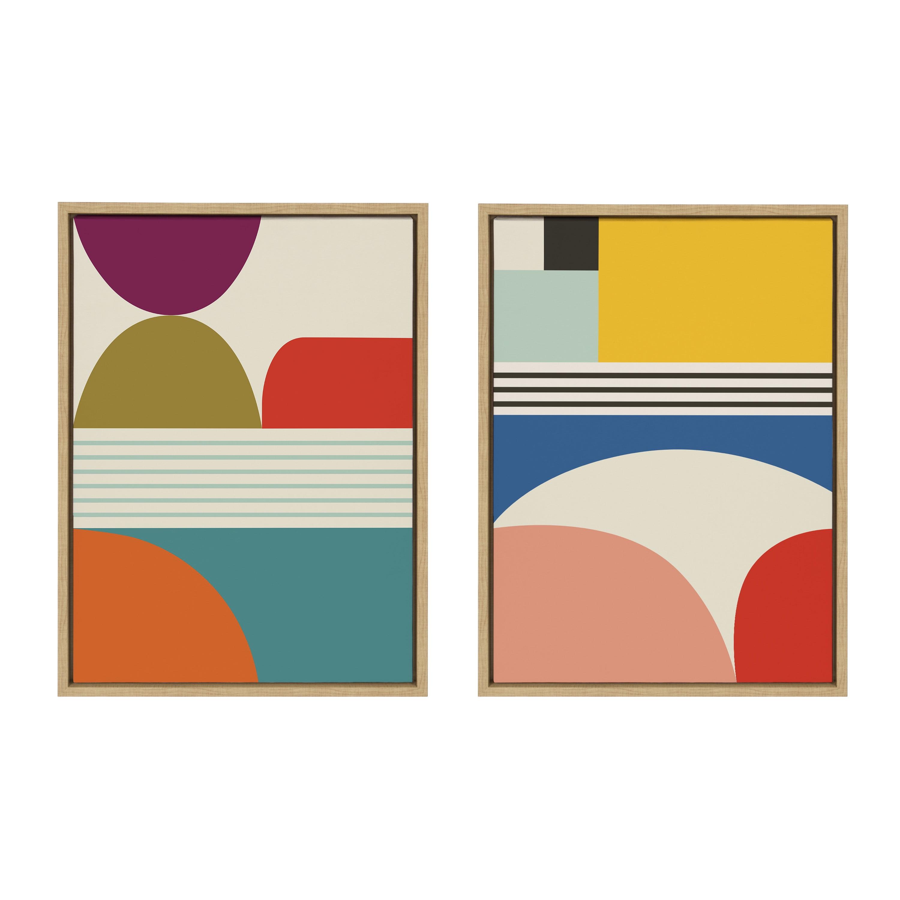 (Set of 2) 18" x 24" Sylvie Mid-Century Modern Patterns Framed Canvas Set Natural - Kate & Laurel All Things Decor