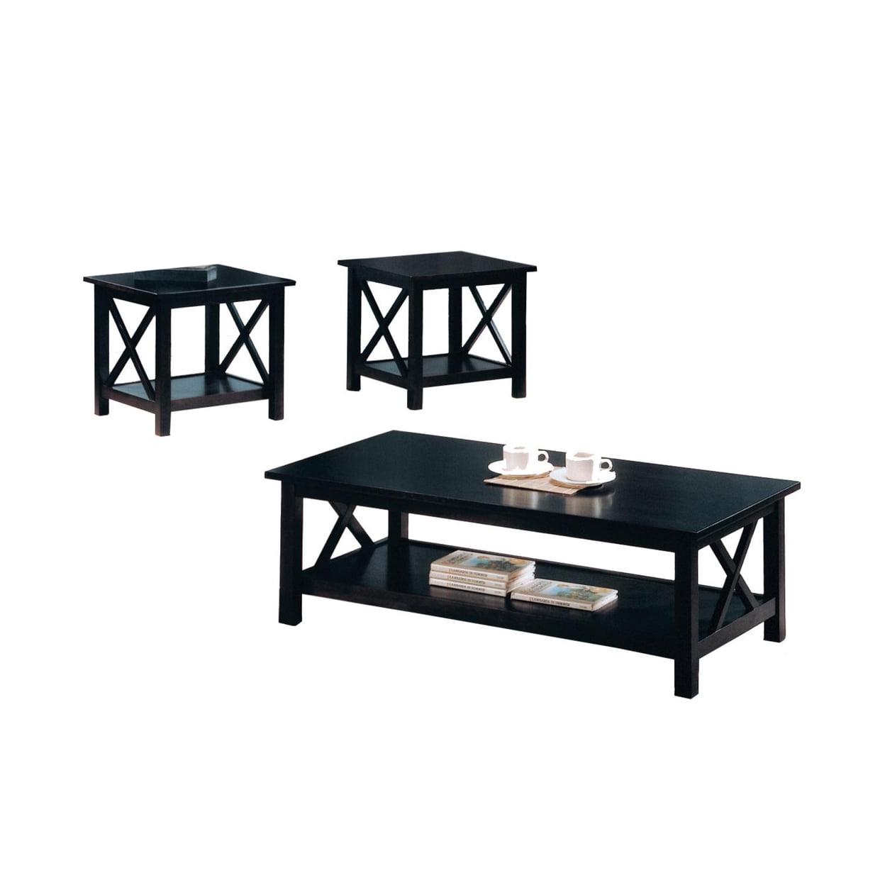 Transitional Merlot 3-Piece Coffee and End Table Set with X-Style Frame