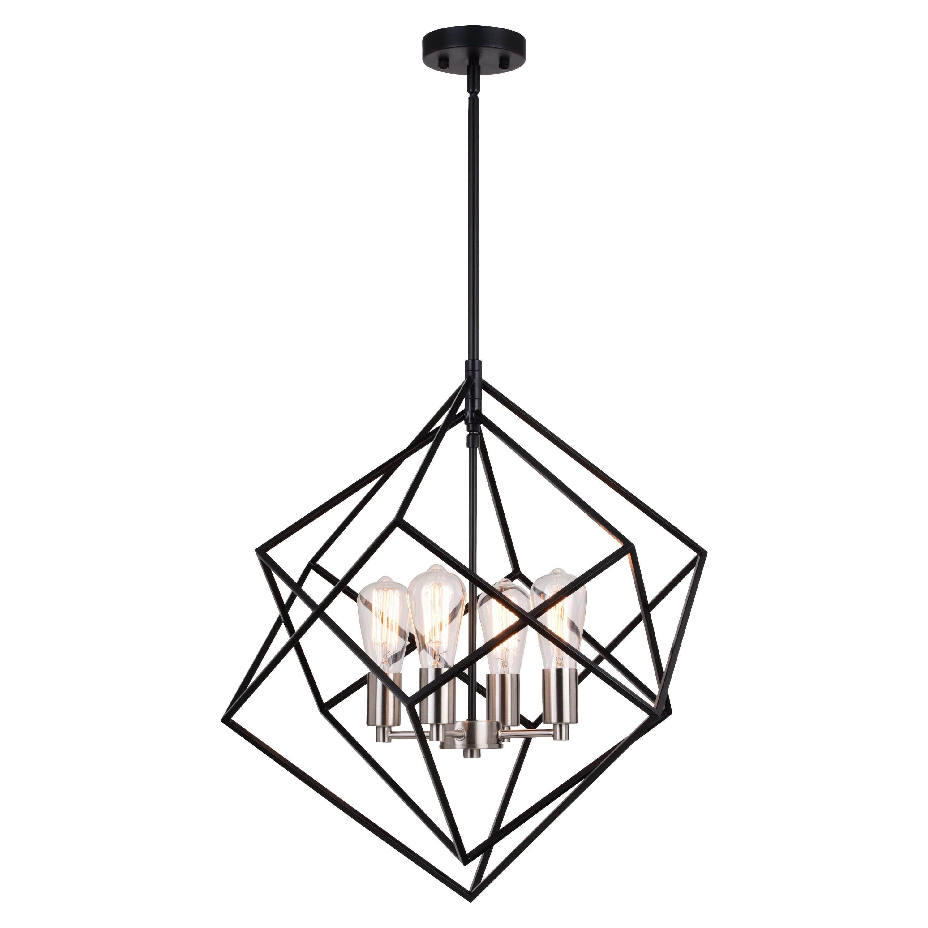 Rad 23.5-in. W 4 Light Geometric Black and Satin Nickel Pendant Cage Light