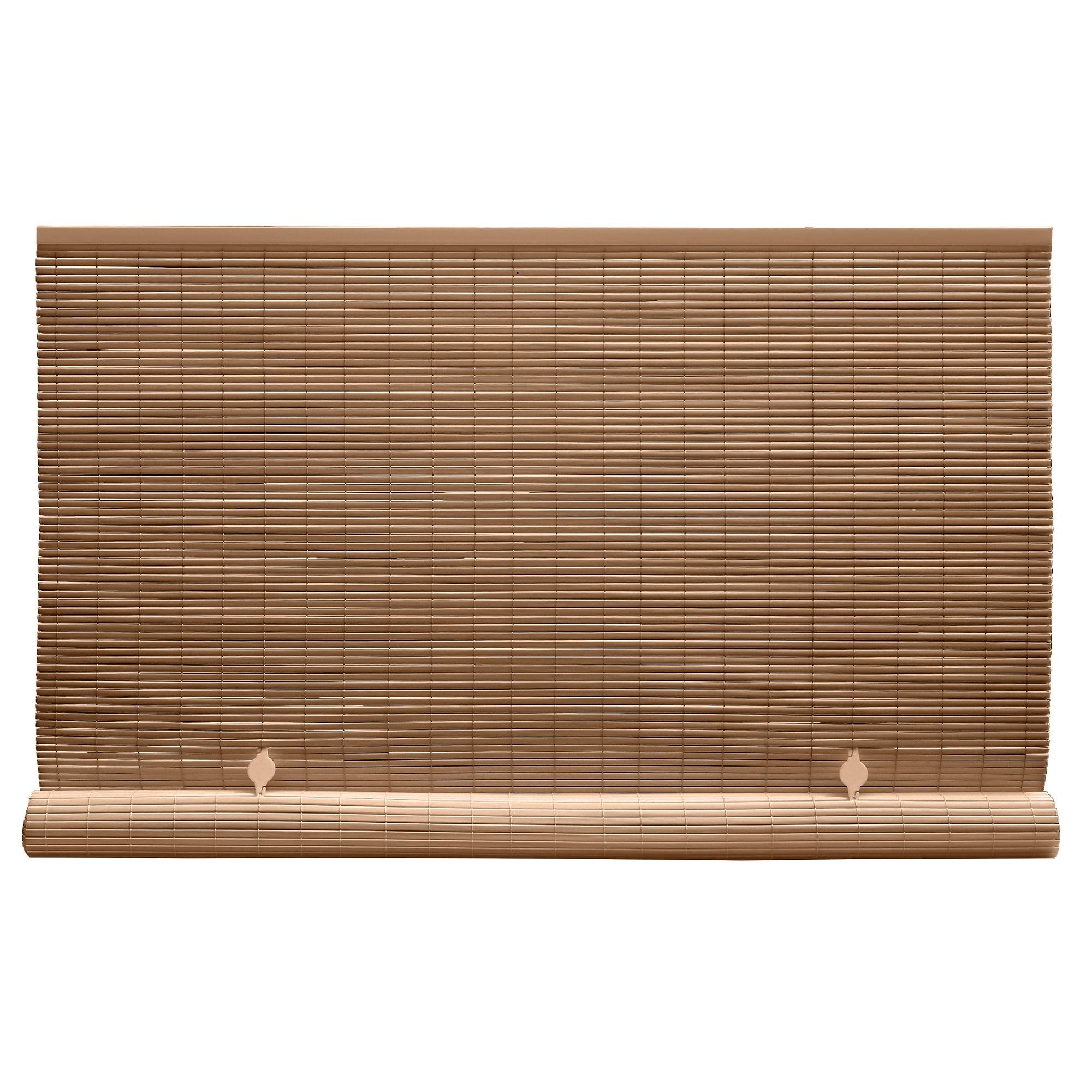 60" x 72" Outdoor Oval Vinyl Cord-Free PVC Rollup Blinds Woodgrain - Radiance: Light Filtering Shade for Patio