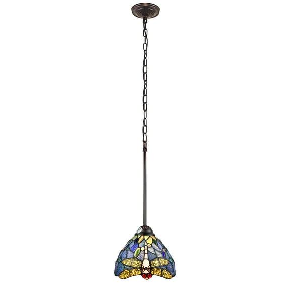 Chloe Lighting Sunniva Dragonfly Tiffany-Style 1 Light Mini-Pendant 8 Inch Wide