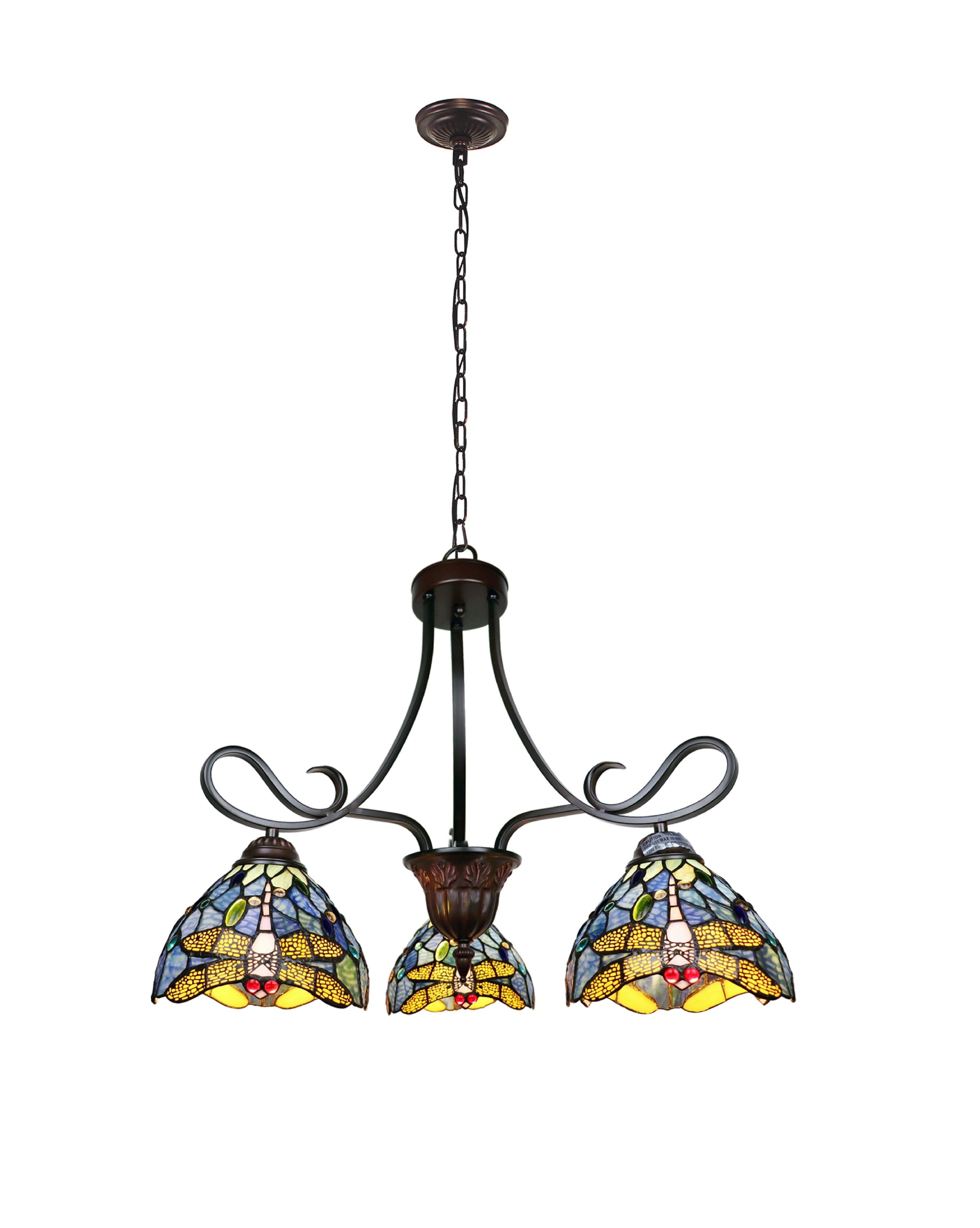 Chloe Lighting Sunniva Dragonfly 3-Light Glass Chandelier in Multi-Color