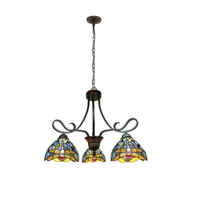 Chloe Lighting Sunniva Dragonfly Tiffany-Style 3 Light Chandelier 25 Inch Wide