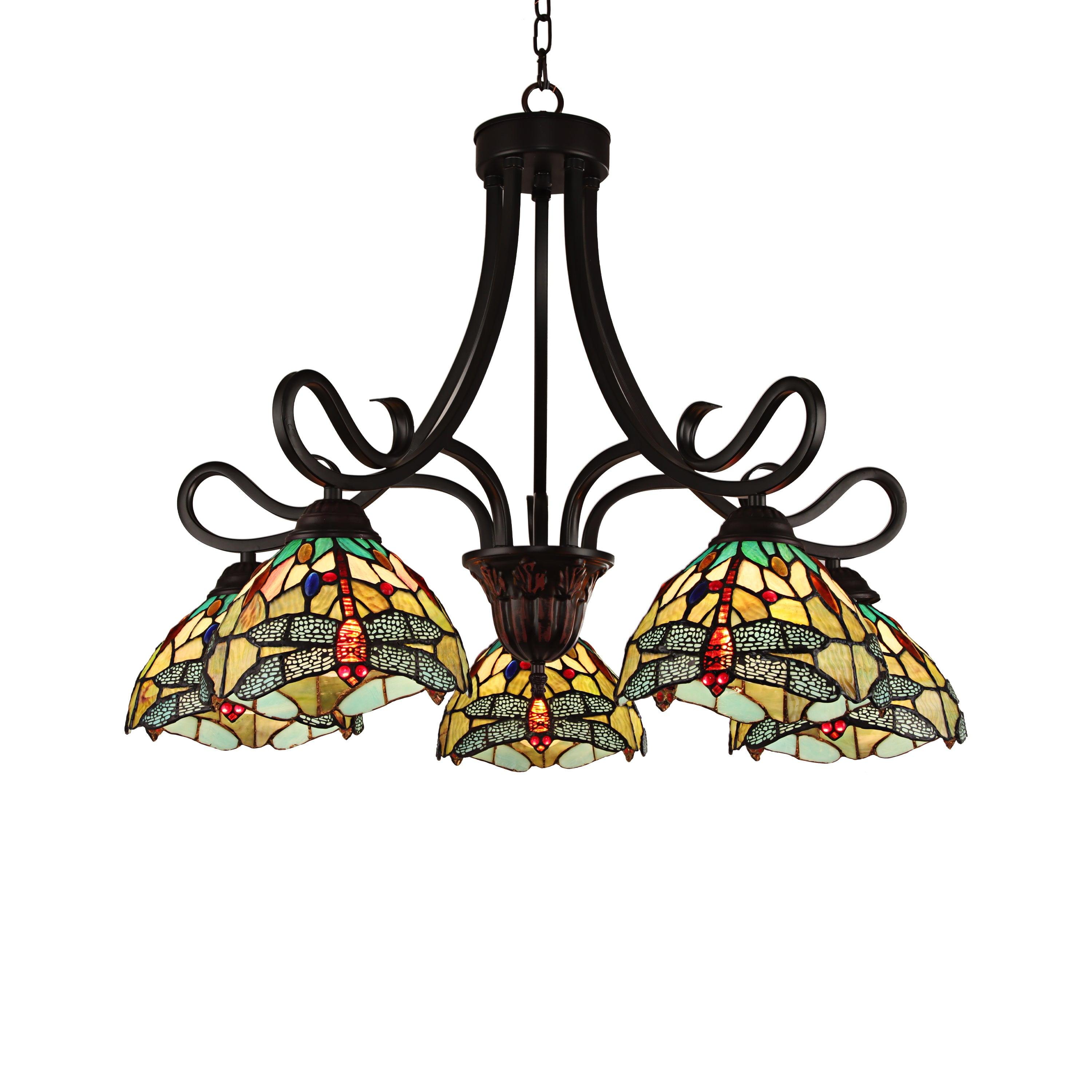 Radiance Goods Dragonfly Tiffany-Style Dark Bronze 5 Light Large Chandelier 27" Wide