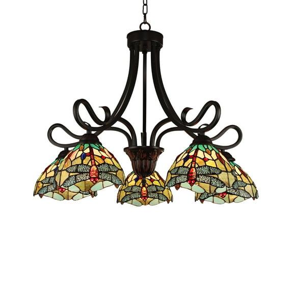 Chloe Lighting Empress Dragonfly Tiffany-Style Dark Bronze 5 Light Large Chandelier 27 Inch Wide