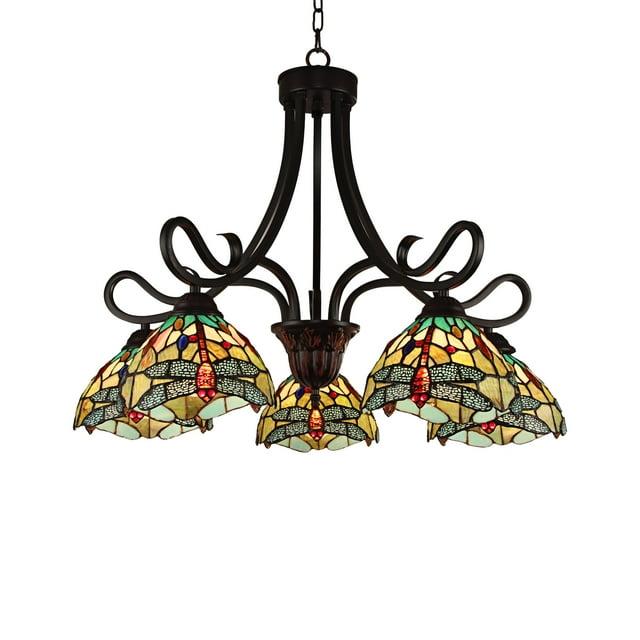 Chloe Lighting Empress Dragonfly Tiffany-Style Dark Bronze 5 Light Large Chandelier 27 Inch Wide