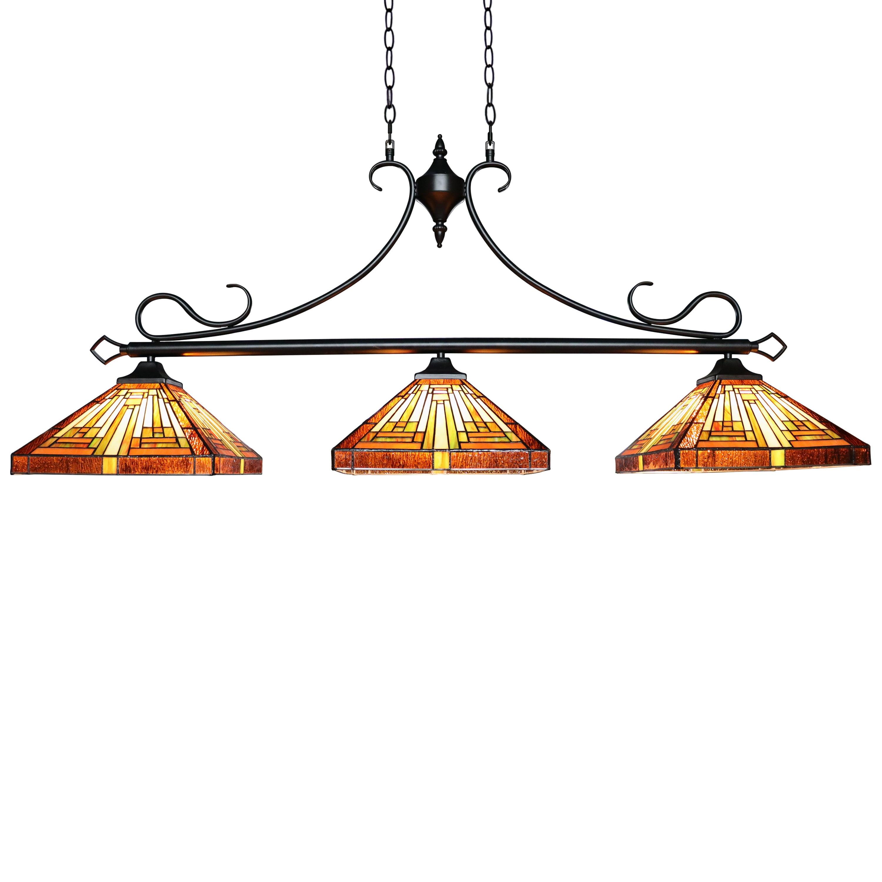 CHLOE Lighting INNES Mission Tiffany-Style Blackish Bronze 3 Light Island Pendant 47" Wide