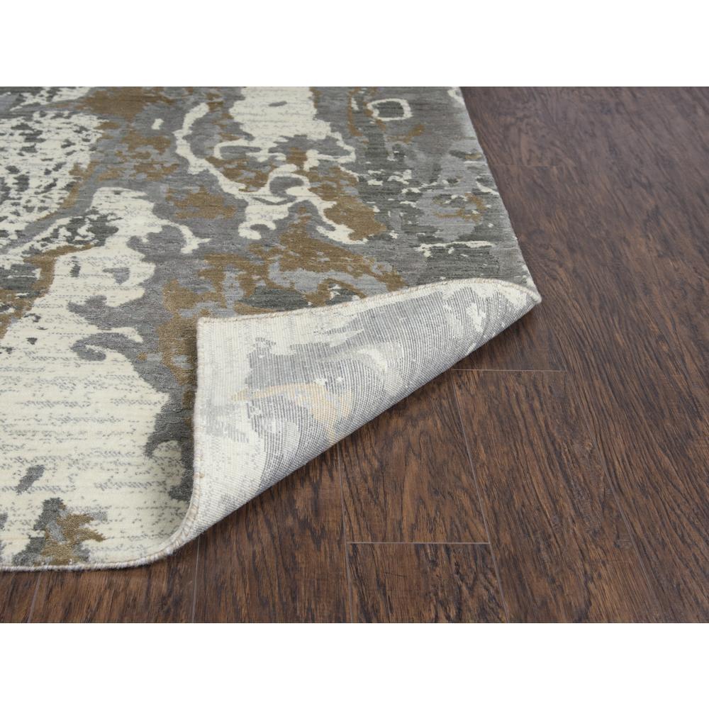 Modern Abstract Ivory and Gold Hand-Knotted Wool Blend Rug