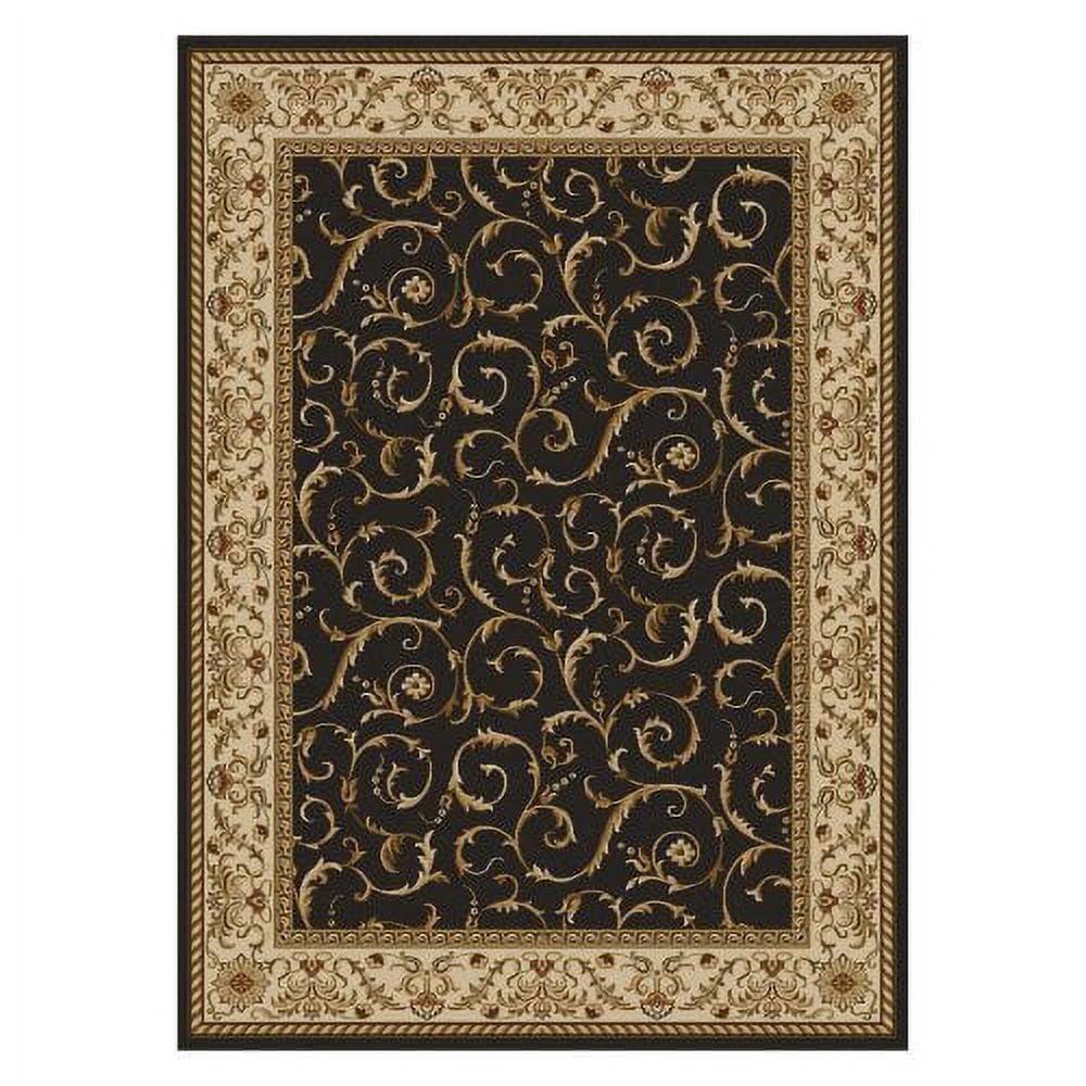 Como Traditional Warm Brown Floral Border Runner Rug