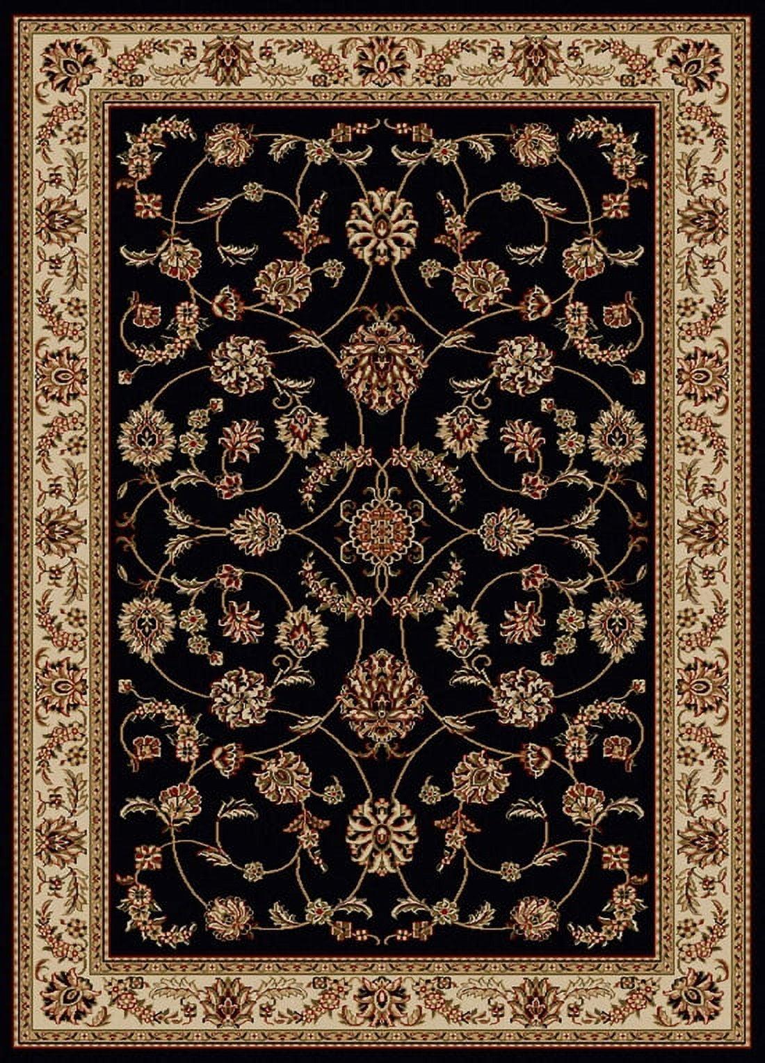 Black and Beige Synthetic Traditional Rectangular Area Rug