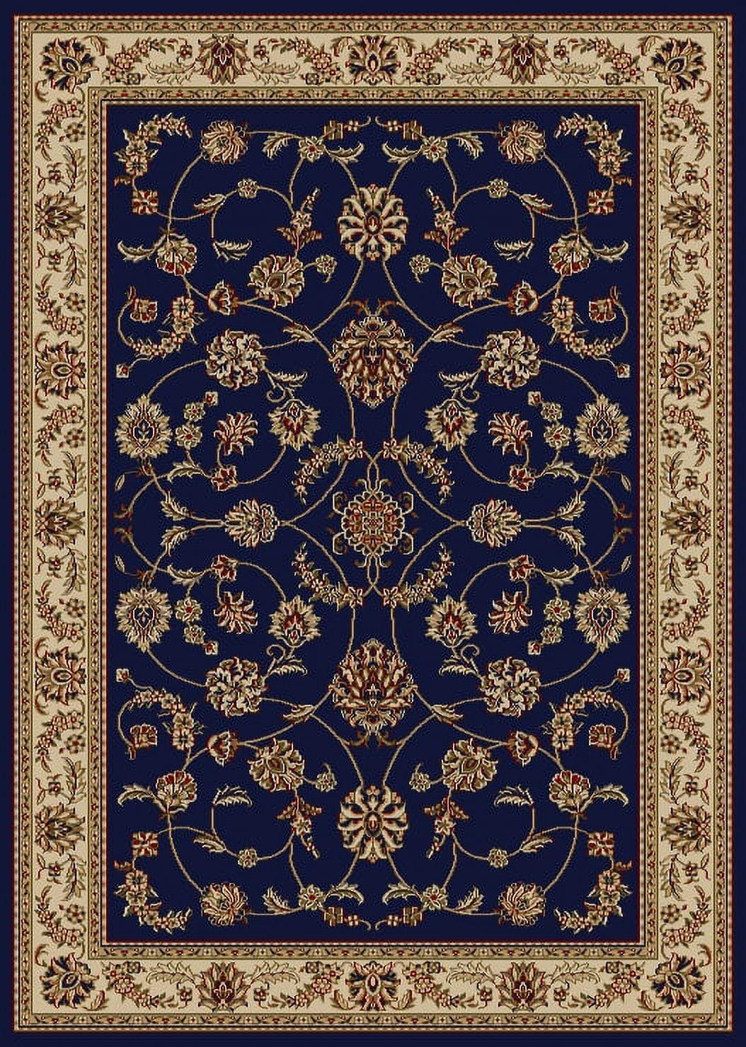 Easy Care Deep Blue Floral Border 5' x 7' Synthetic Area Rug