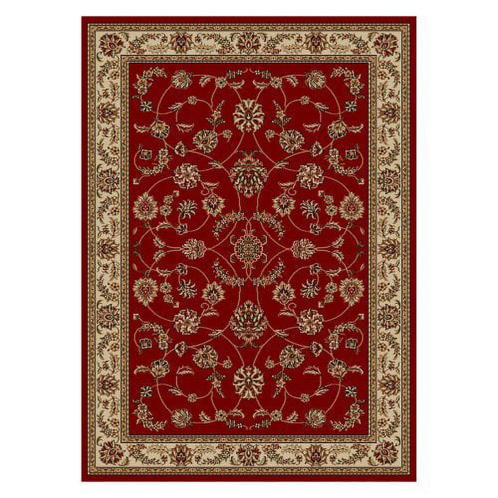 Red and Beige Synthetic 8' Runner with Floral Border