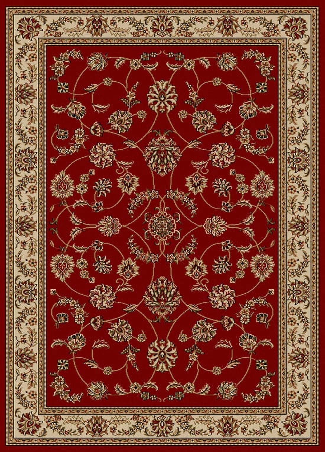 Red and Beige Synthetic Traditional Round Area Rug 3' x 5'